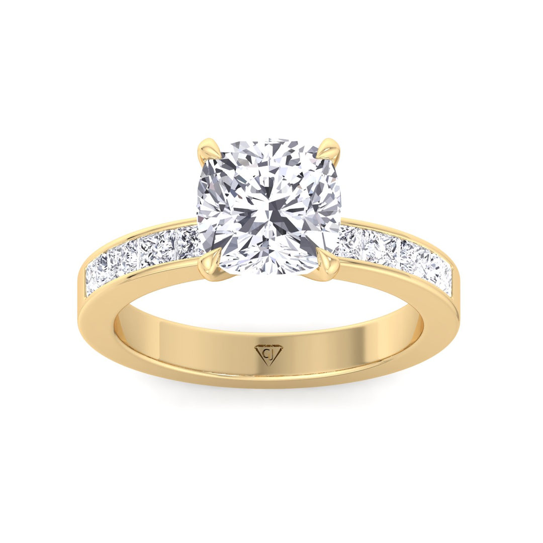 Yellow Gold Cushion Shape Diamond Engagement Ring