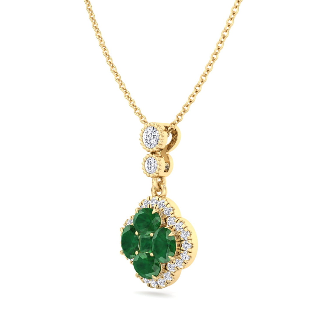 Yellow Gold Green Emerald and Diamond Pendant
