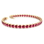 East to West Heart Shape Bezel Set Natural Red Ruby Tennis Bracelet Yellow Gold 14K