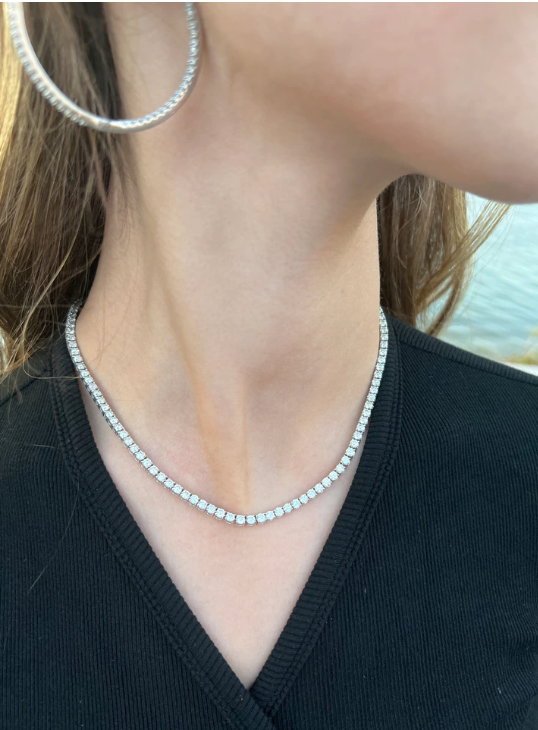 Custom - 9.23CT Diamond Tennis Necklace in 14k White Gold