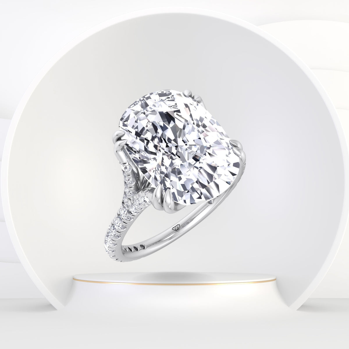 Augusta - Elongated Cushion Shape Double Claw Diamond Engagement Ring with Pave Band - Gem Jewelers Co