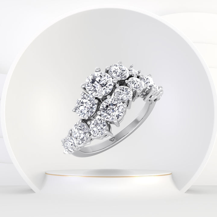 Round Shape Graduated Natural Diamond Clustered Ring