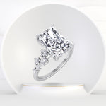 Carmela - Radiant Shape Hidden Halo Diamond Engagement Ring With Clustered Side Stones - Gem Jewelers Co