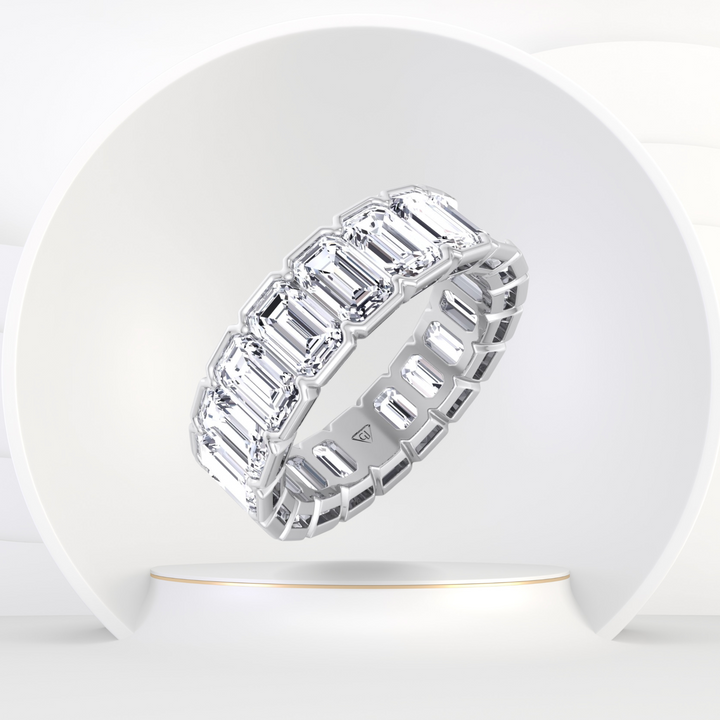 Half Bezel Set Emerald Cut Natural Diamond Eternity Band