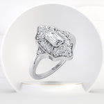 Ornella - Vintage Style Emerald Shape Diamond Engagement Ring With Round Side Stone - Gem Jewelers Co