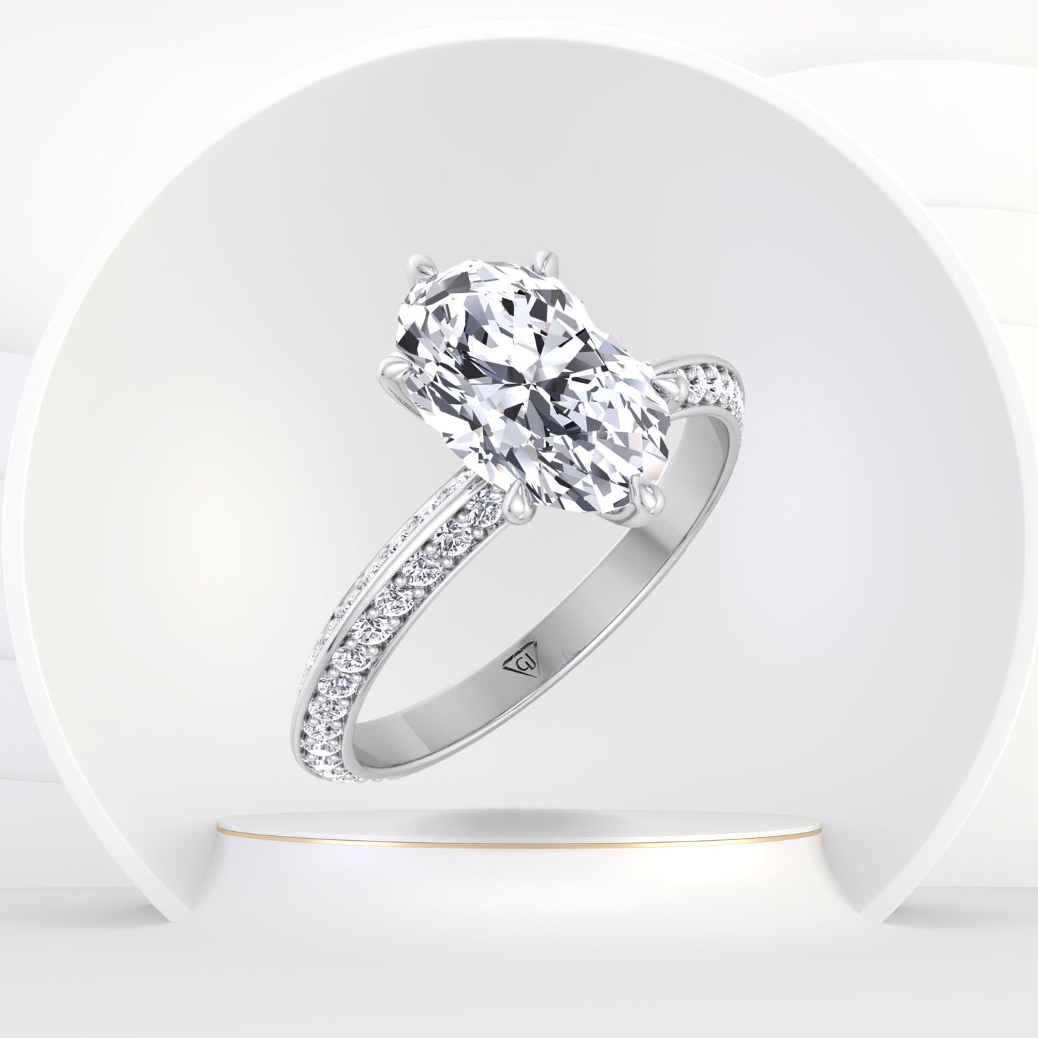 Violeza - Oval Shape Diamond Engagement Ring with Duet Pave Band - Gem Jewelers Co