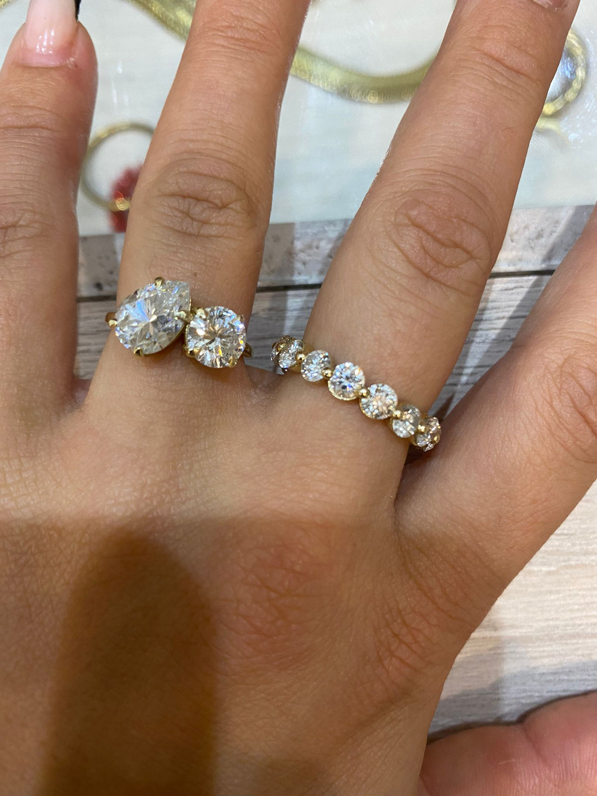 Vienna - Pear & Round Double Diamond Engagement Ring - Gem Jewelers Co