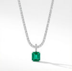 Natural Diamond Tennis Neck with Natural Green Emerald Pendant White Gold 