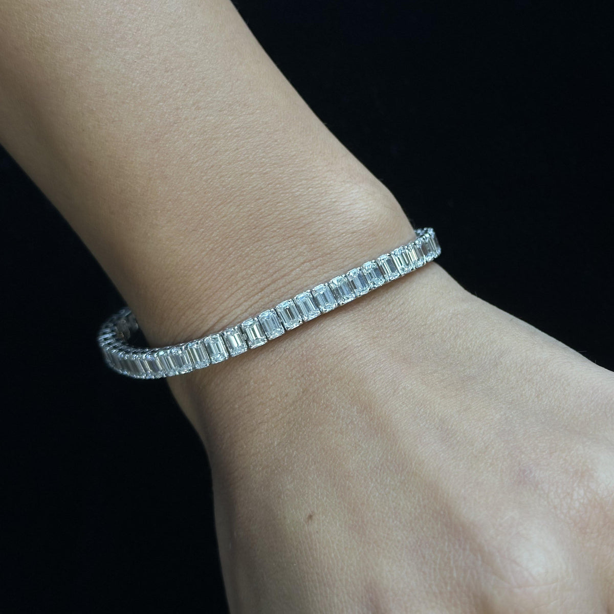 Emerald cut natural diamond tennis bracelet prong set