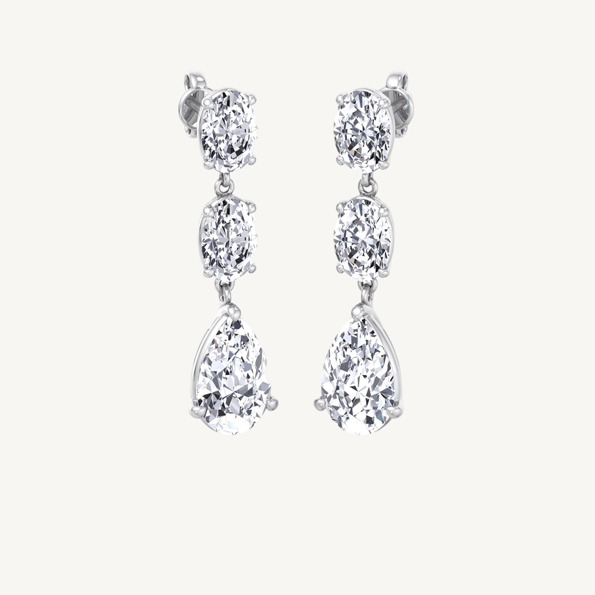 Oval and Pear Shape Diamond Drop Earrings