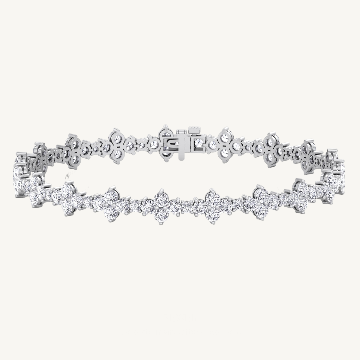 Round Floral Style Natural Diamond Tennis Bracelet in 14K Solid Gold