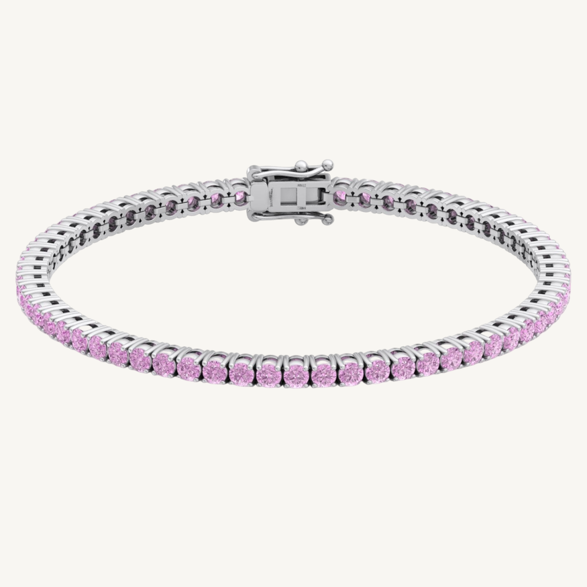 Natural pink sapphire tennis bracelet 14K solid gold