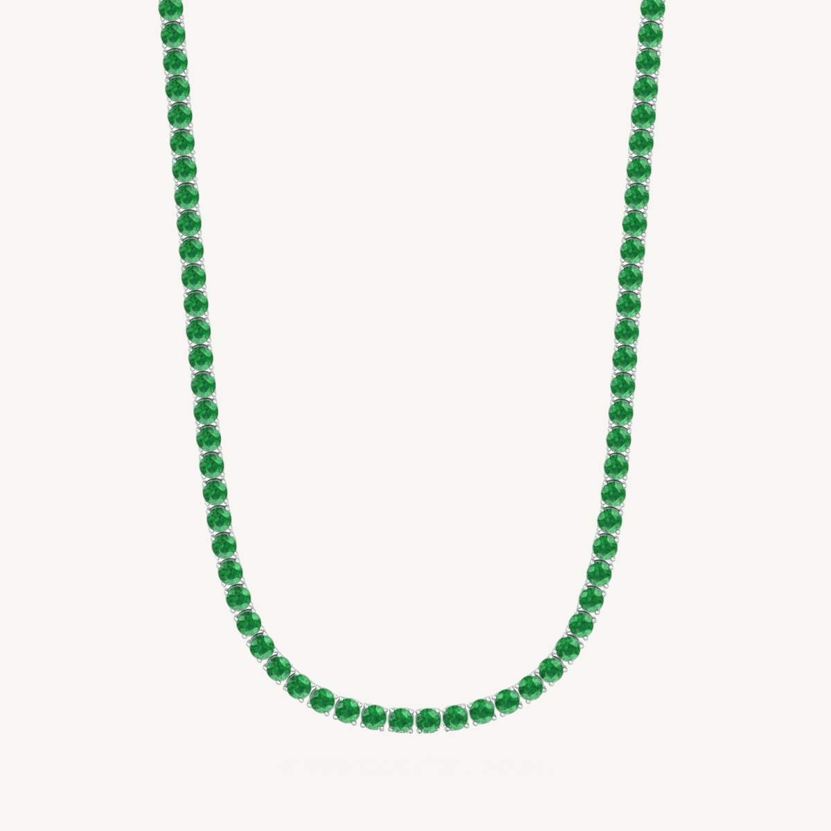 Natural Green Emerald Tennis Necklace 14K Solid Gold