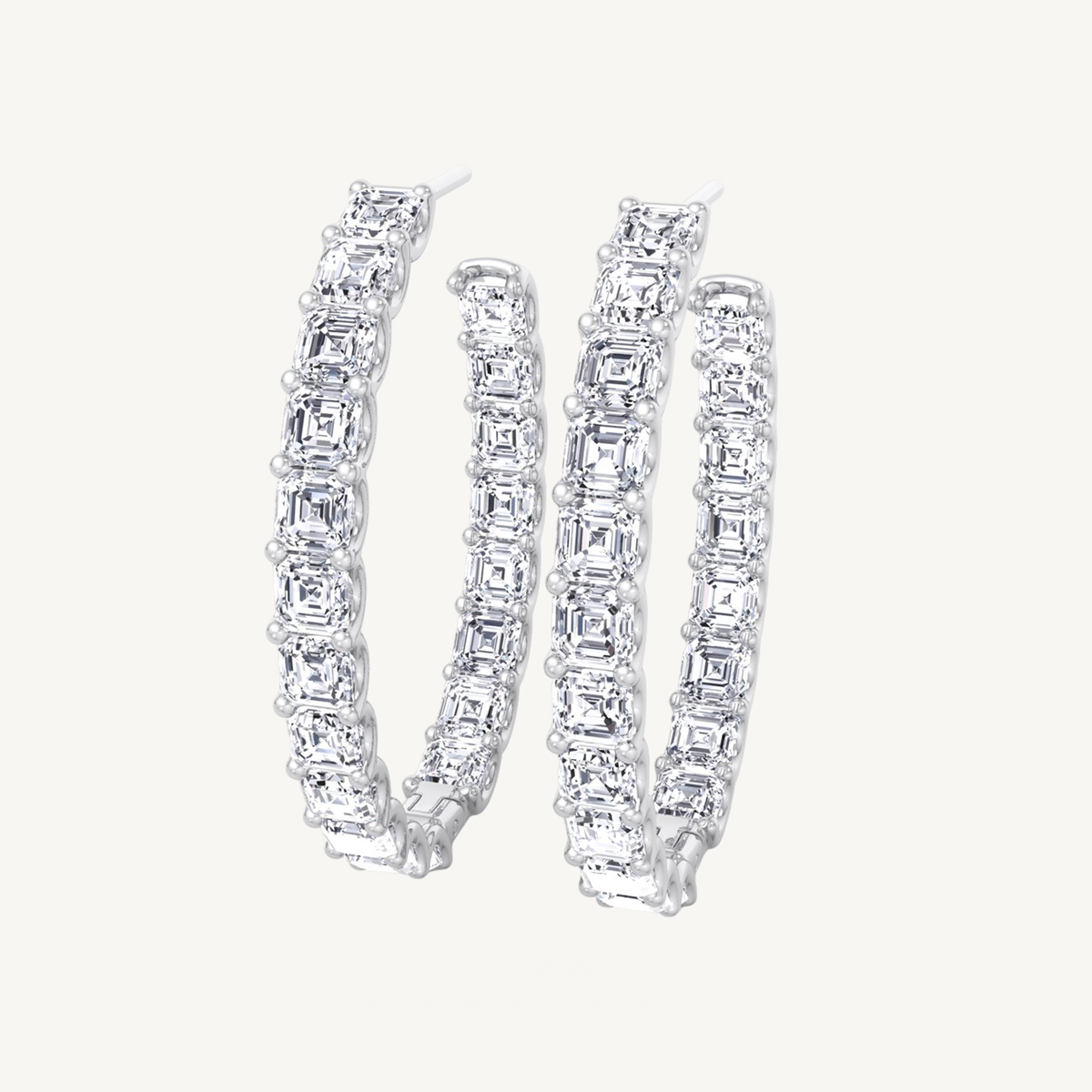Inside Out Asscher Cut Natural Diamond Hoop Earrings 1.5"