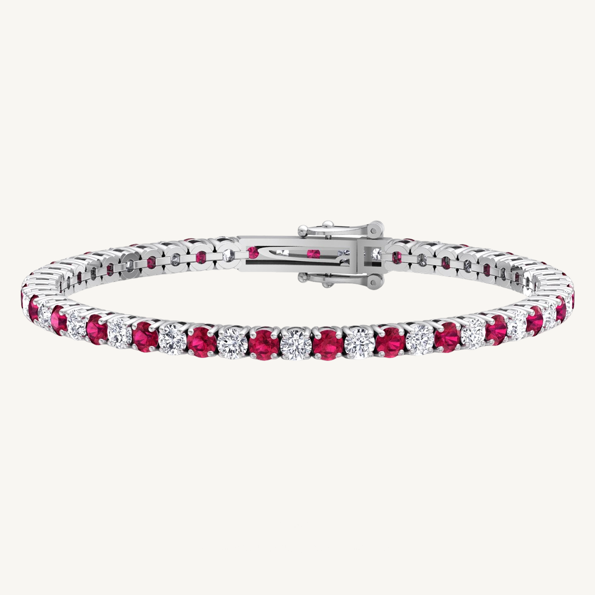 Natural Diamond & Red Ruby Tennis Bracelet 18K Solid Gold