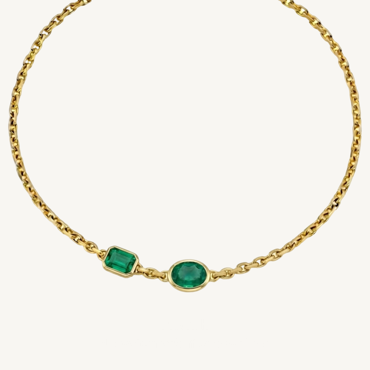 Natural Green Emerald Oval and Emerald Shape Chain Necklace