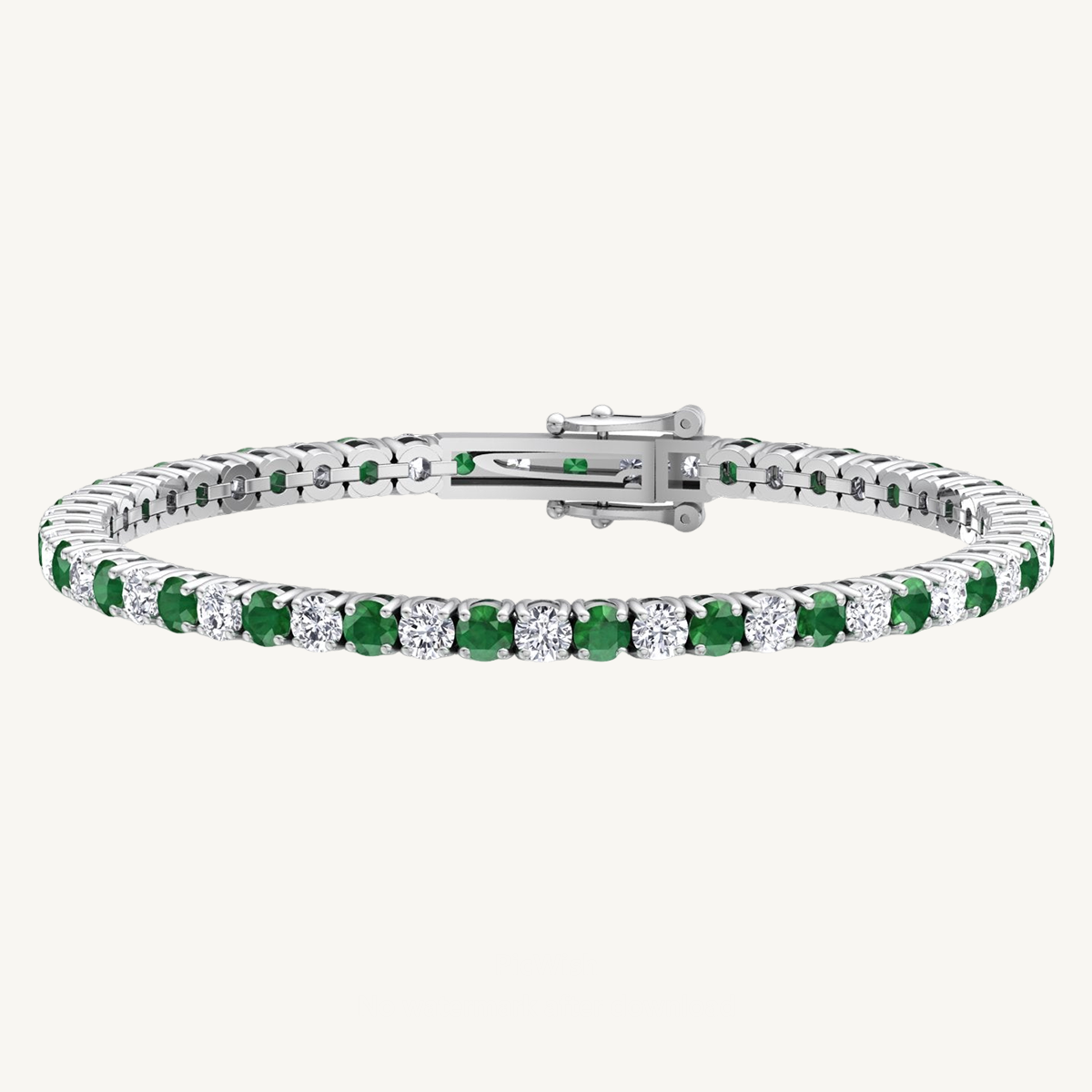 Alternating Natural Diamond & Green Emerald Round Shape Tennis Bracelet in 14K Solid Gold