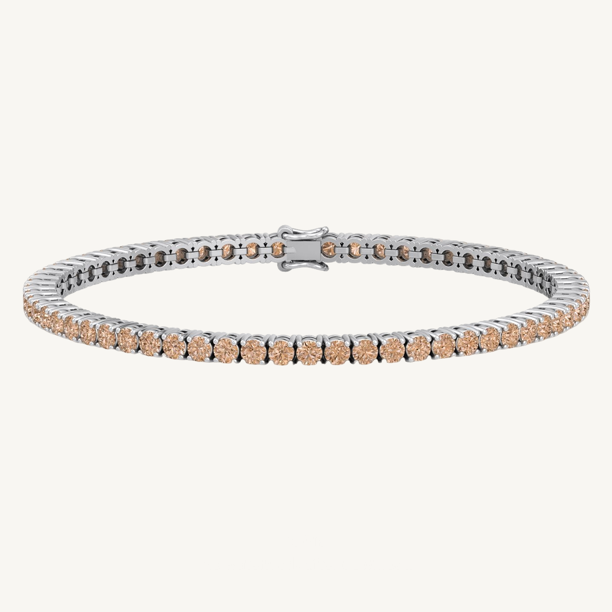 4 Prong Champagne Diamond Tennis Bracelet 14K Solid Gold