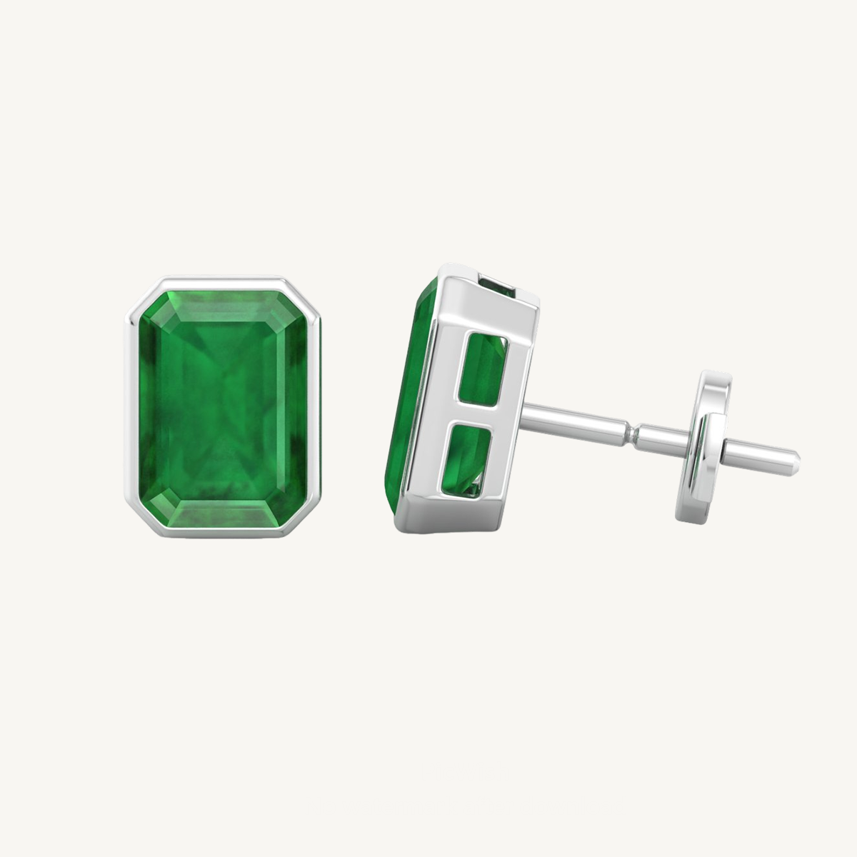 Emerald Cut Emerald Bezel Set Earrings