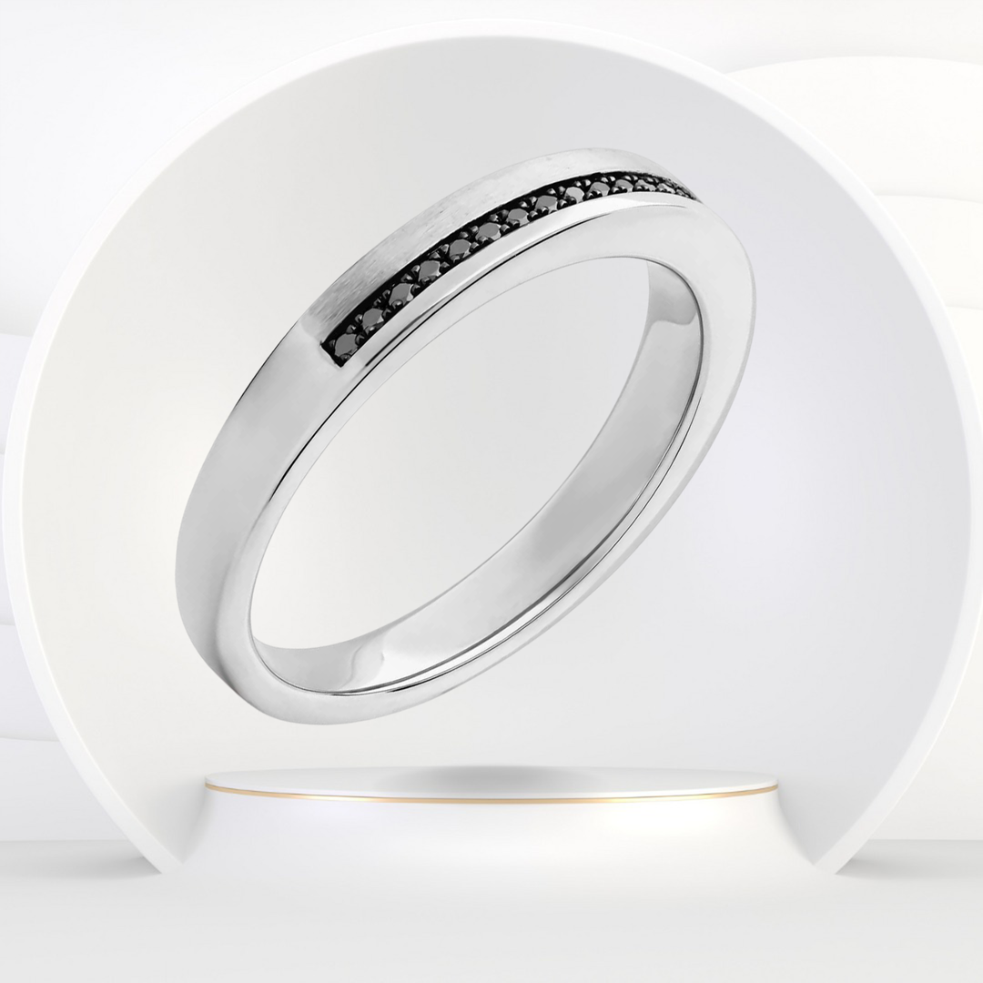 Men's Black Natural Diamond Pavé Edge Wedding Ring