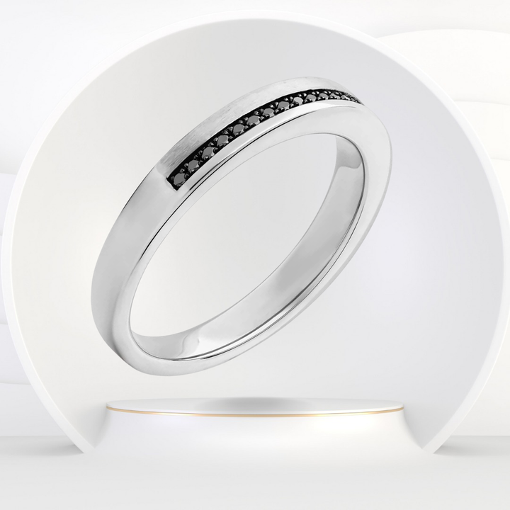 Men's Black Natural Diamond Pavé Edge Wedding Ring