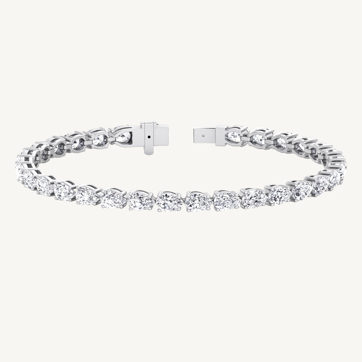 Pear Shape East To West Natural Diamond Tennis Bracelet 18K Solid Gold
