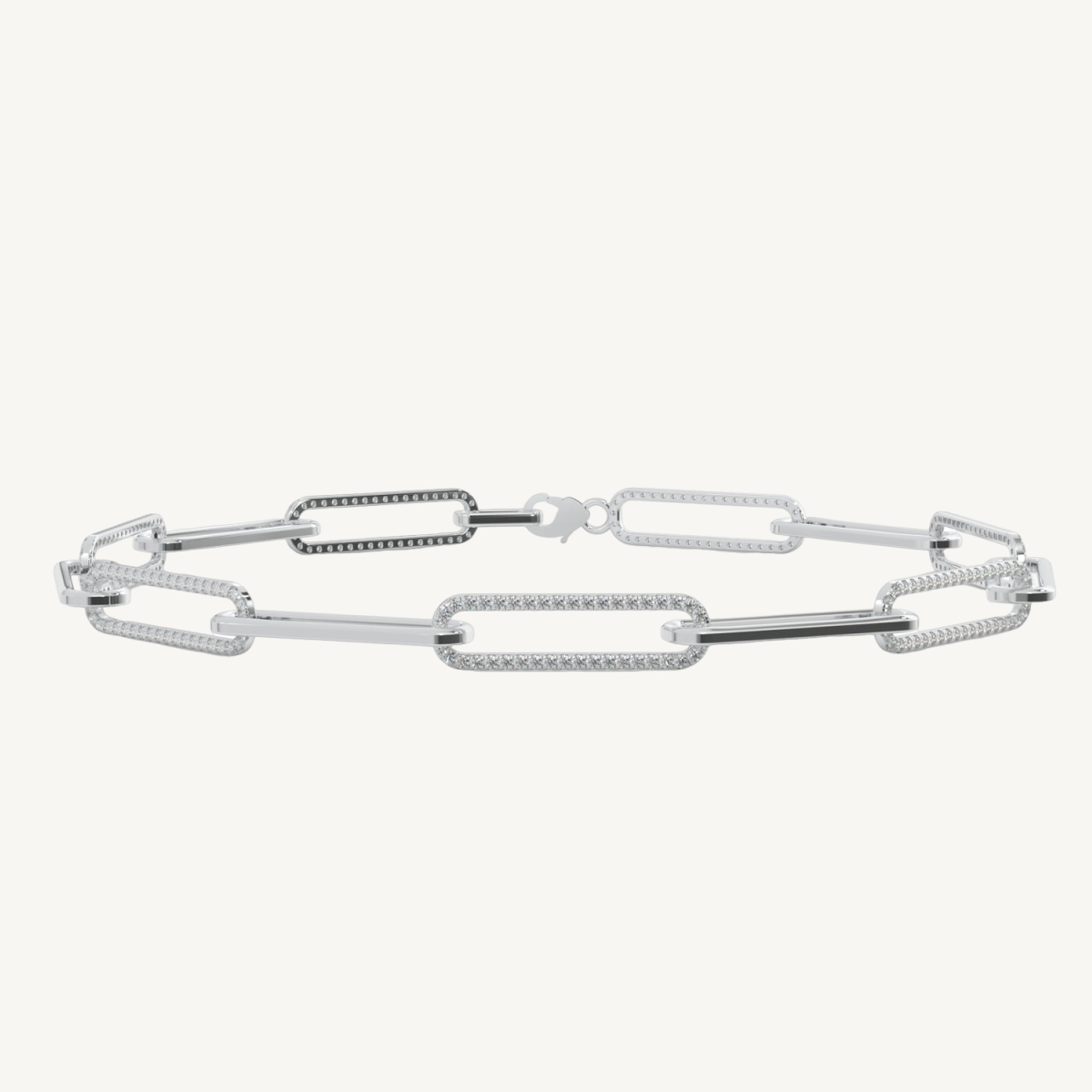 1.57CT T.W. Natural Diamond Paperclip Chain Bracelet 14K Solid Gold