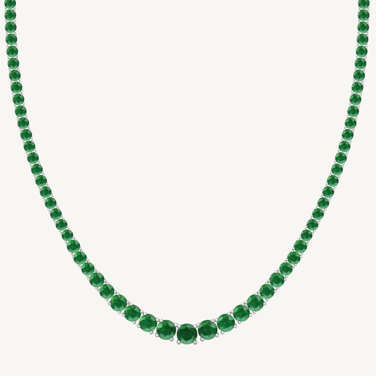 4 Prong Graduated Natural Green Emerald Tennis Necklace 18K Solid Gold
