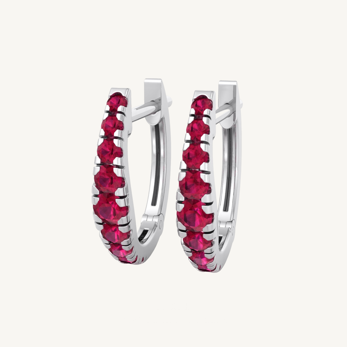 Natural Red Ruby Graduated Round Shape Huggie Hoop Earrings