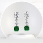 Green Emerald Cushion Cut and Oval & Round Shape Natural Diamond Drop Earrings