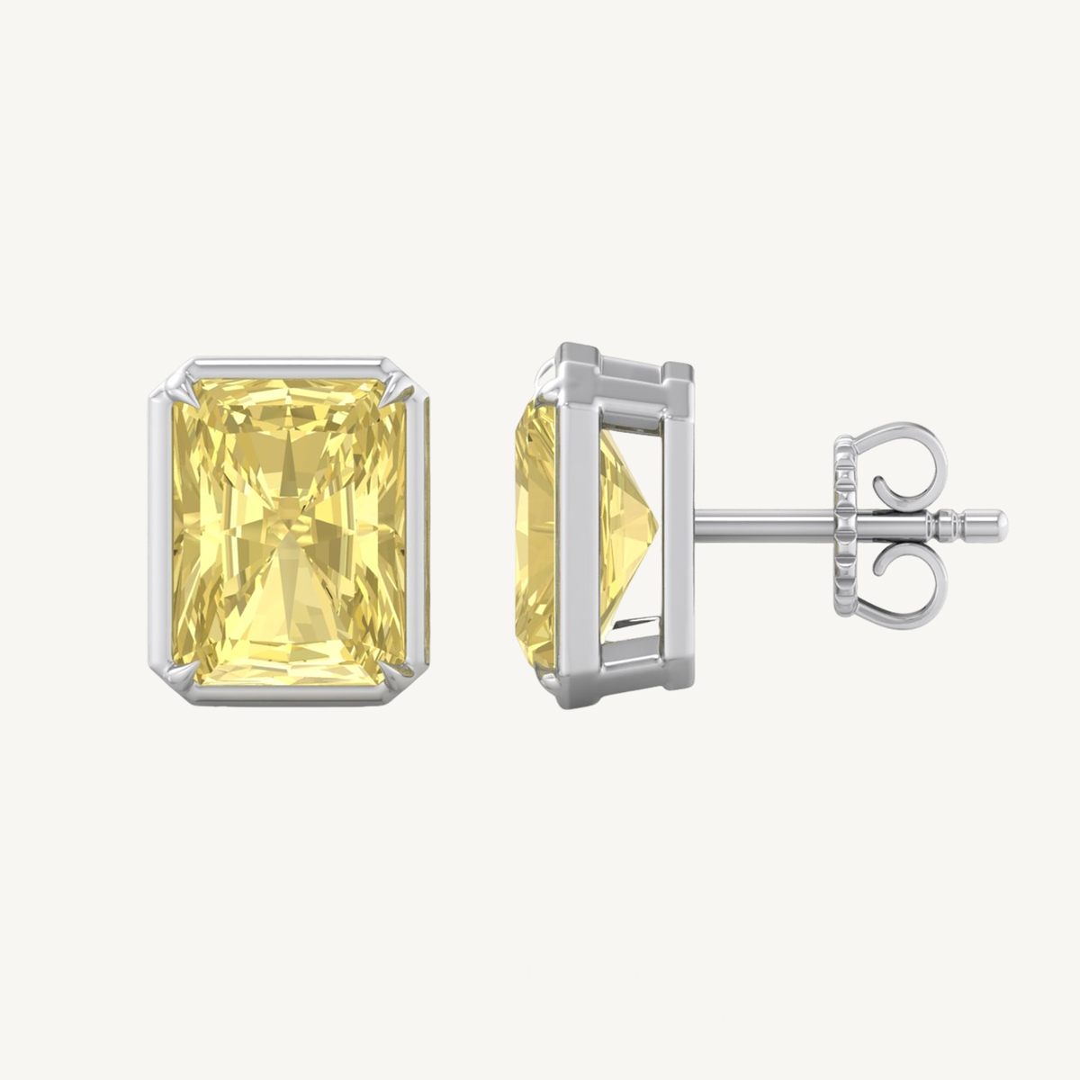 Natural Fancy Yellow Radiant Cut Diamond Studs