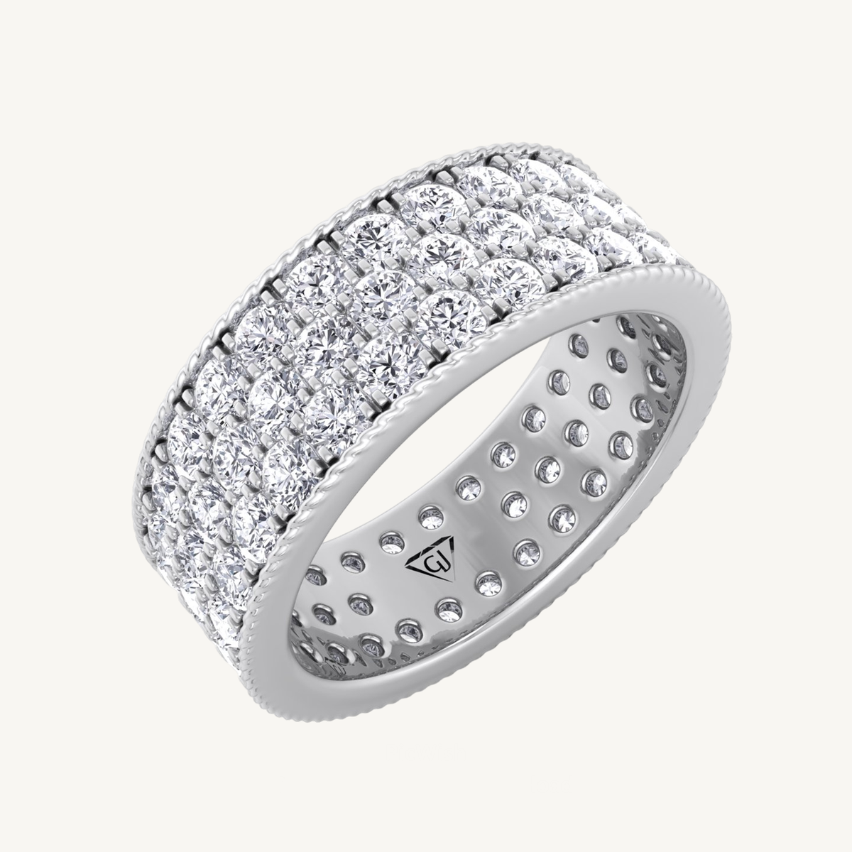 (3.25CT T.W.) 3 Row Pave Round Cut Diamond Eternity Band