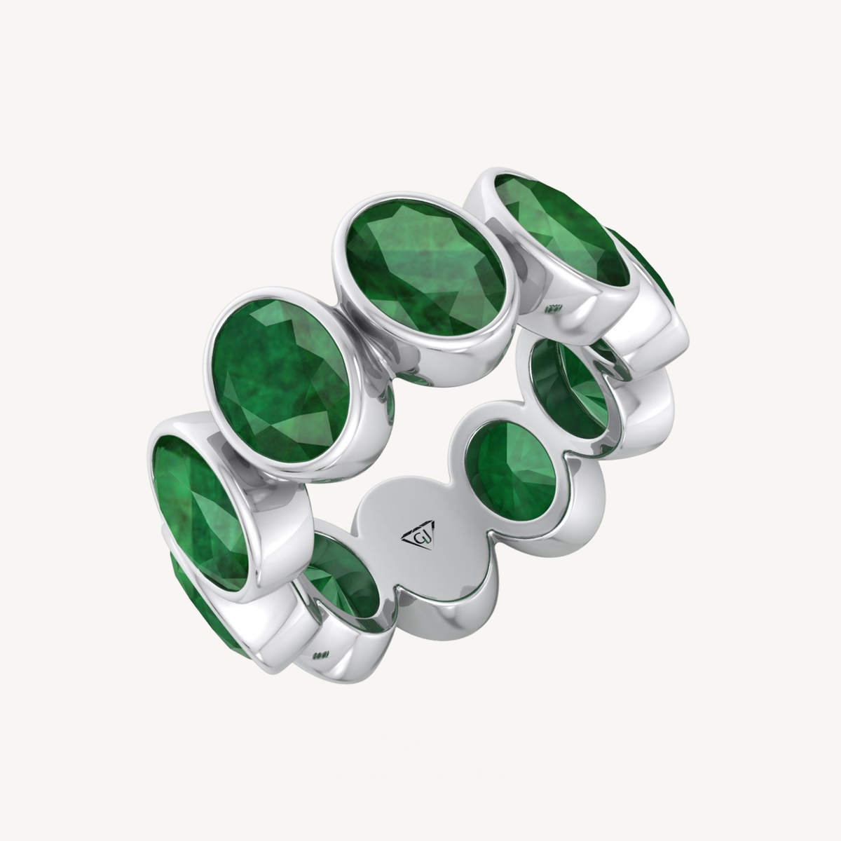 Bezel Set Oval Cut Green Emerald Eternity Band