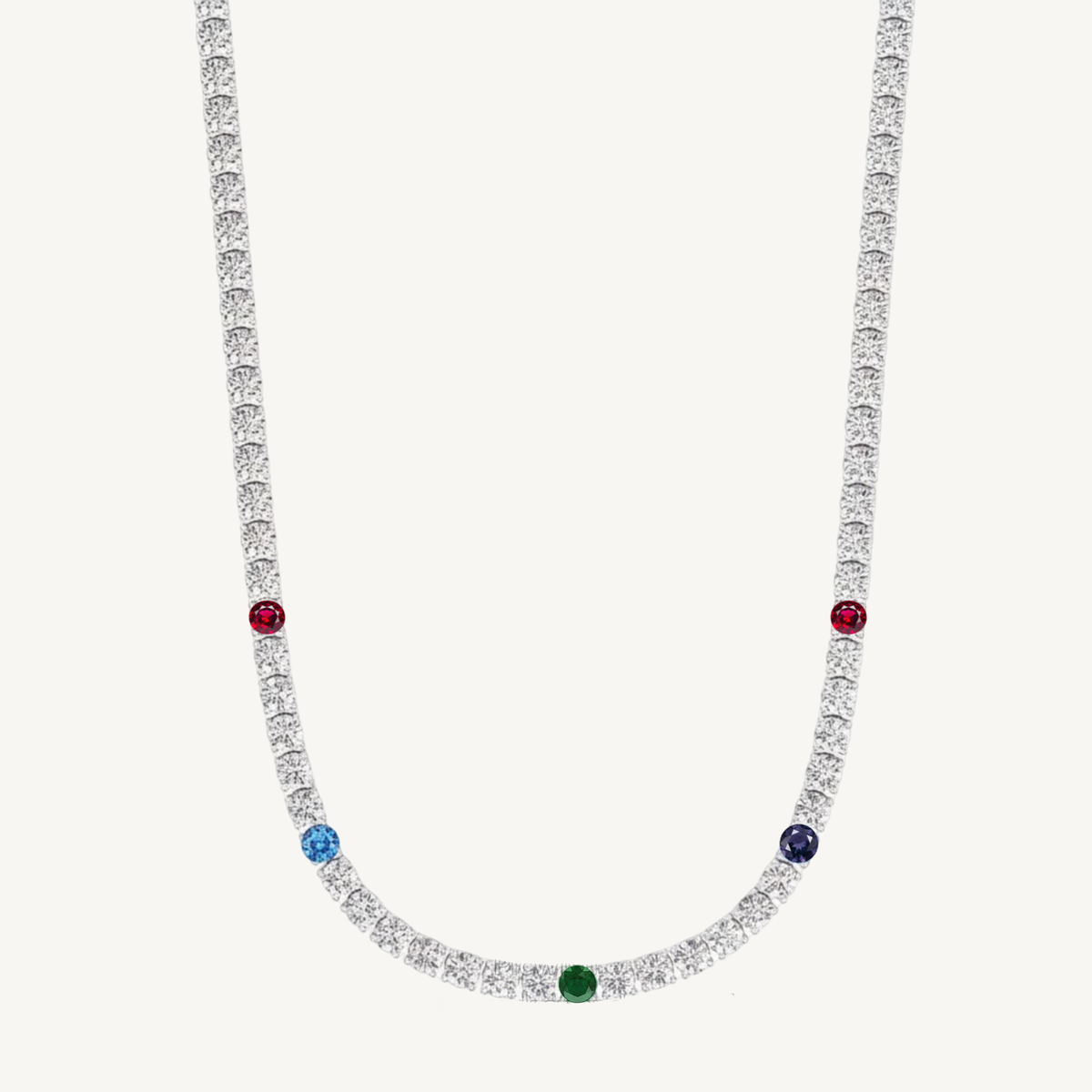 Custom Birthstone Diamond Tennis Necklace Natural Diamond Tennis Necklace 14K Solid Gold