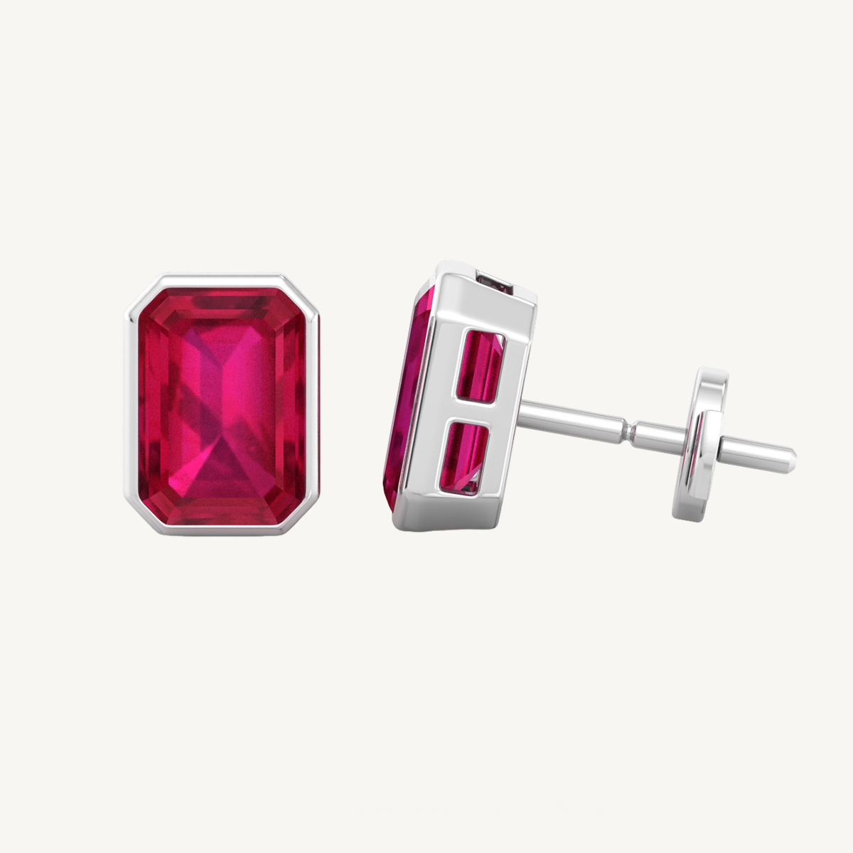 Emerald Cut Ruby Bezel Set Earrings