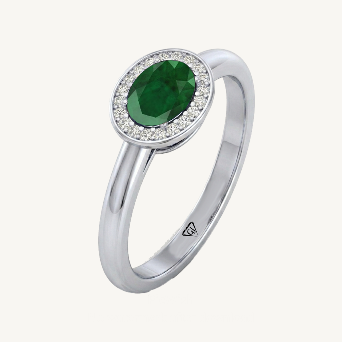Natural Oval Shape Green Emerald Halo Engagement Ring