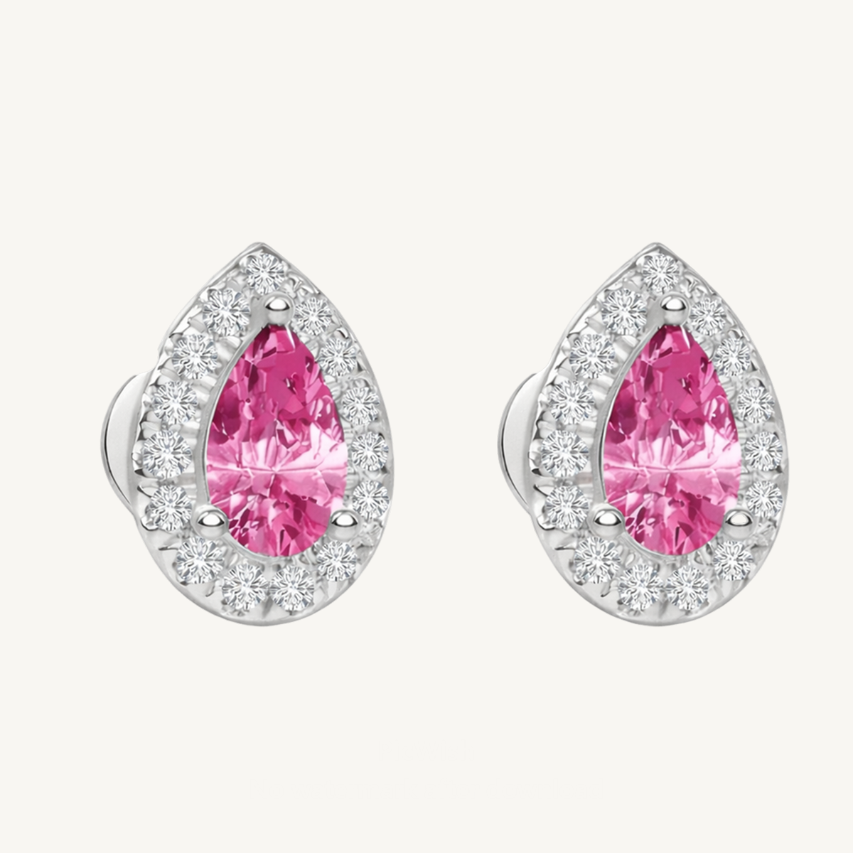 Pear Shape Natural Pink Sapphire & Diamond Halo Studs