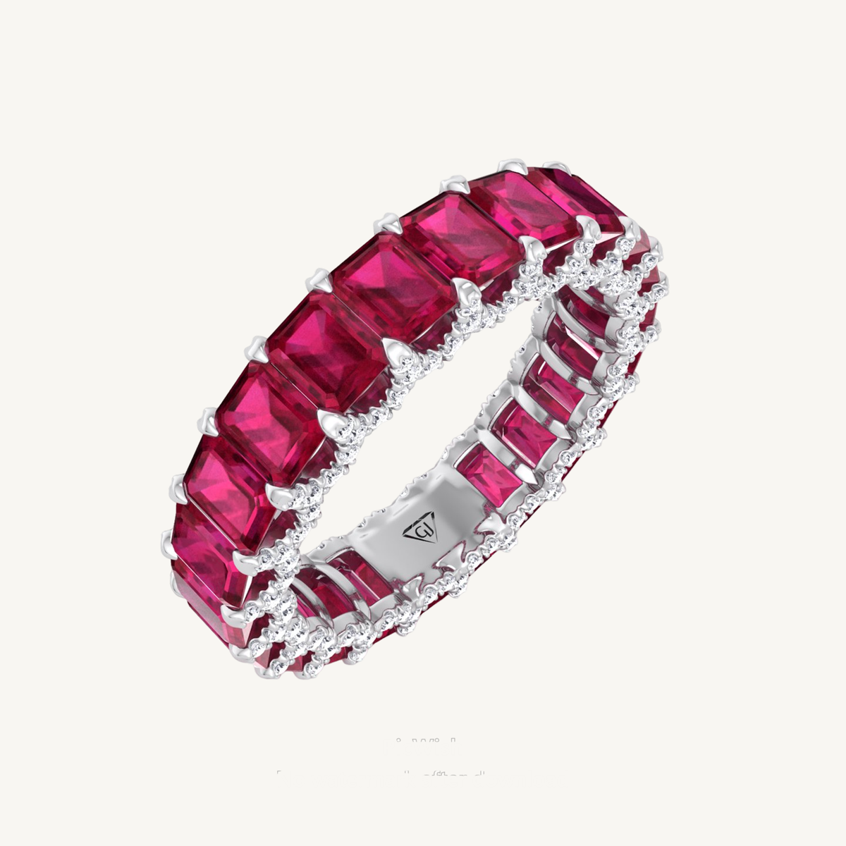 Emerald Cut Natural Red Ruby Eternity Band with Invisible Halo