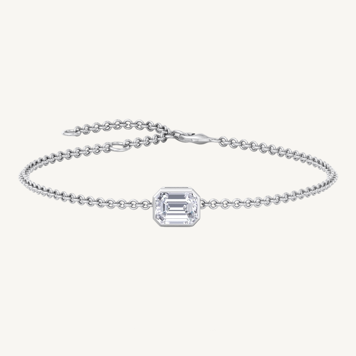 Bezel Set Emerald Cut Natural Diamond Bracelet 18K Solid Gold