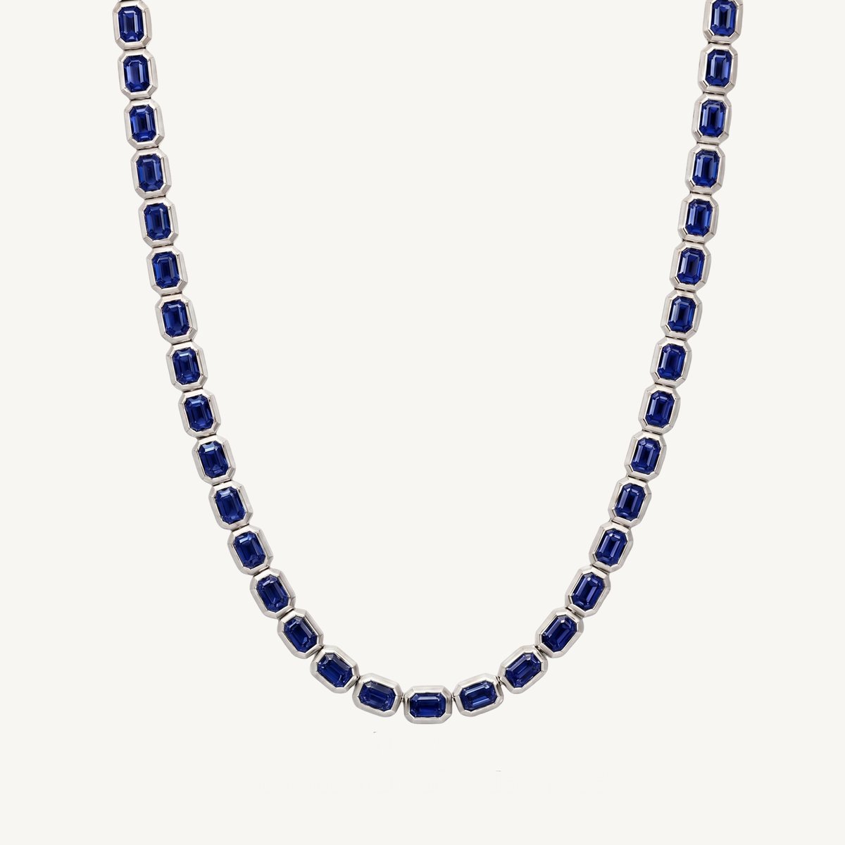 Bezel Set Emerald Shape Natural Blue Sapphire Tennis Necklace 18K Solid Gold