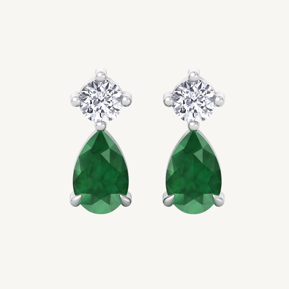 Natural Round Shape Diamond & Pear Shape Green Emerald Drop Earrings