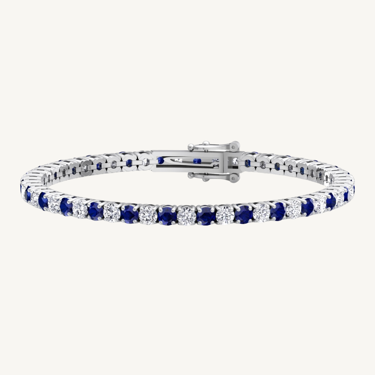 Alternating Natural Diamond & Sapphire Tennis Bracelet 14K Solid Gold