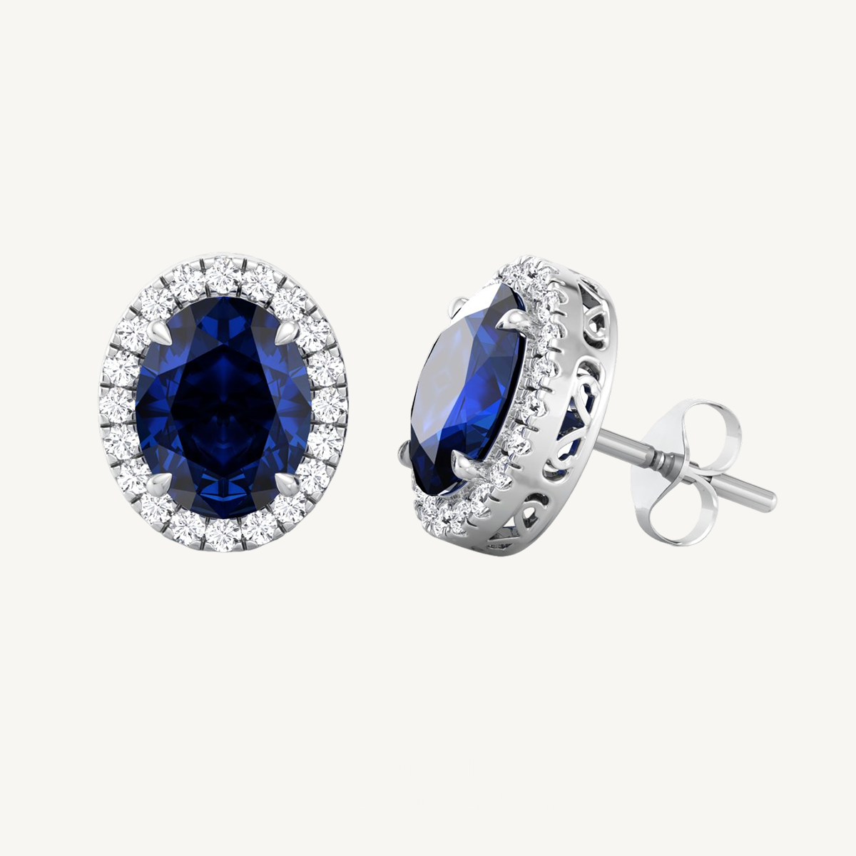 Oval Cut Sapphire and Diamond Halo Earrings