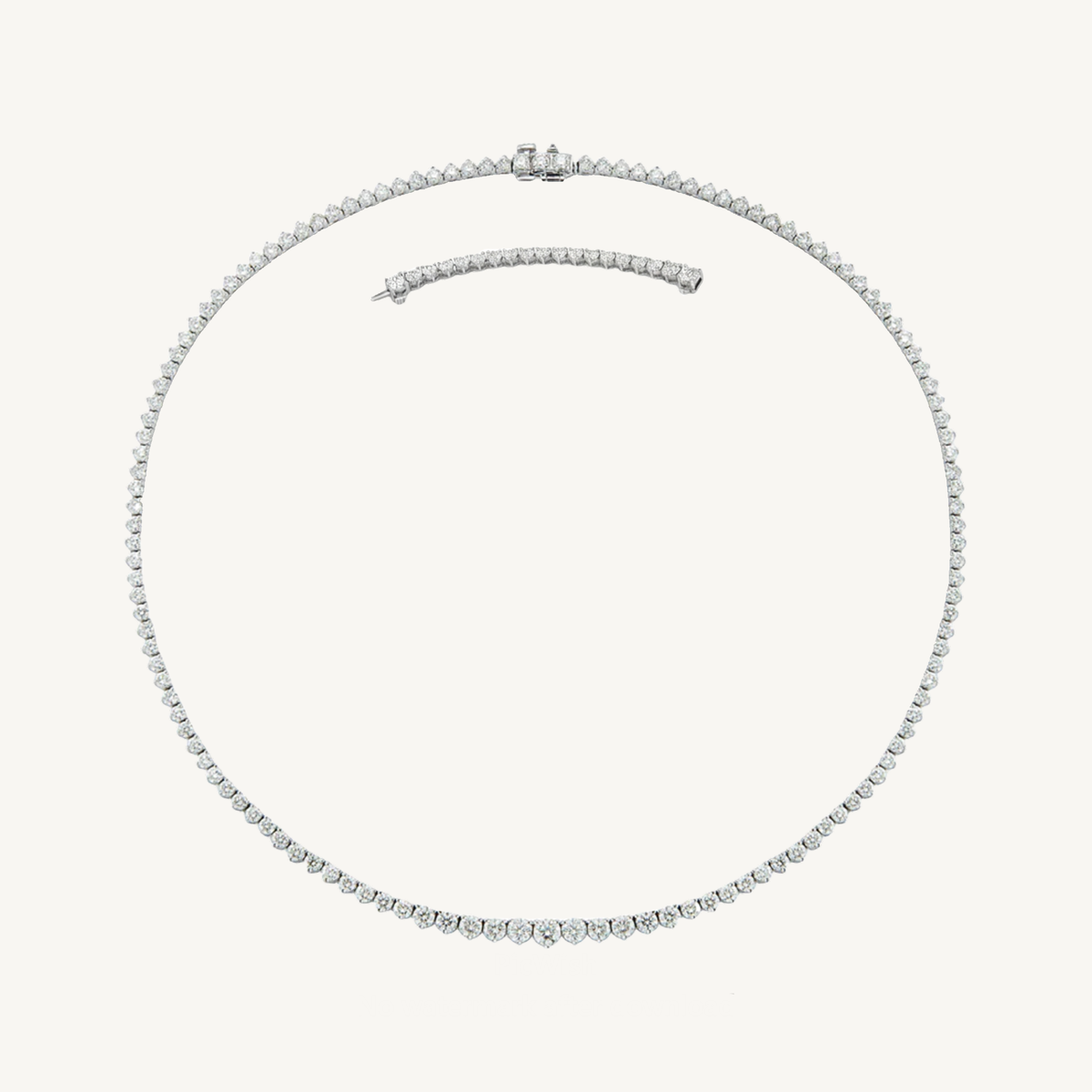 3-Prong Riviera Graduated Natural Diamond Tennis Necklace with Extender 18K Solid Gold