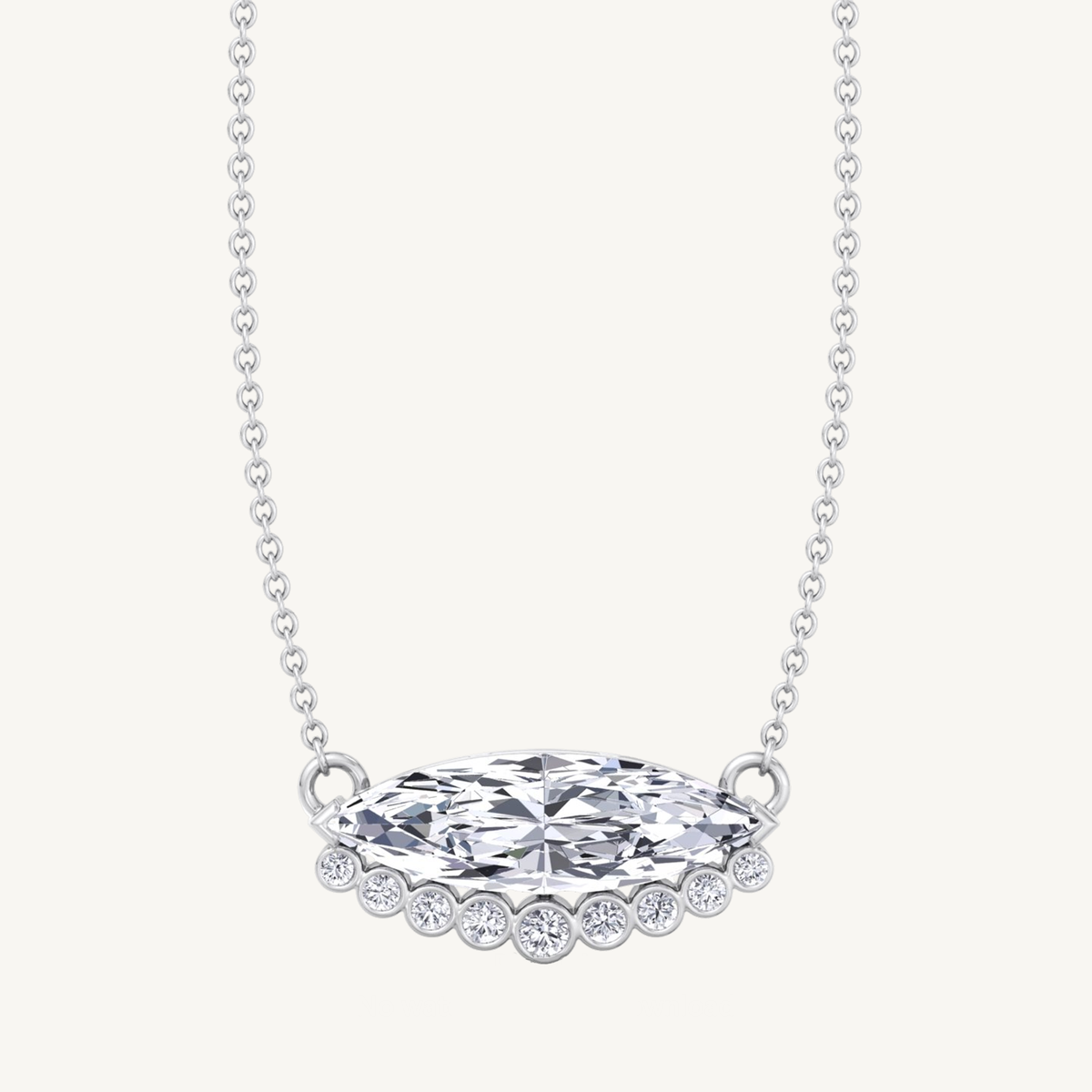 Marquise Shape Diamond Pendant with Bezel Set Round Diamonds