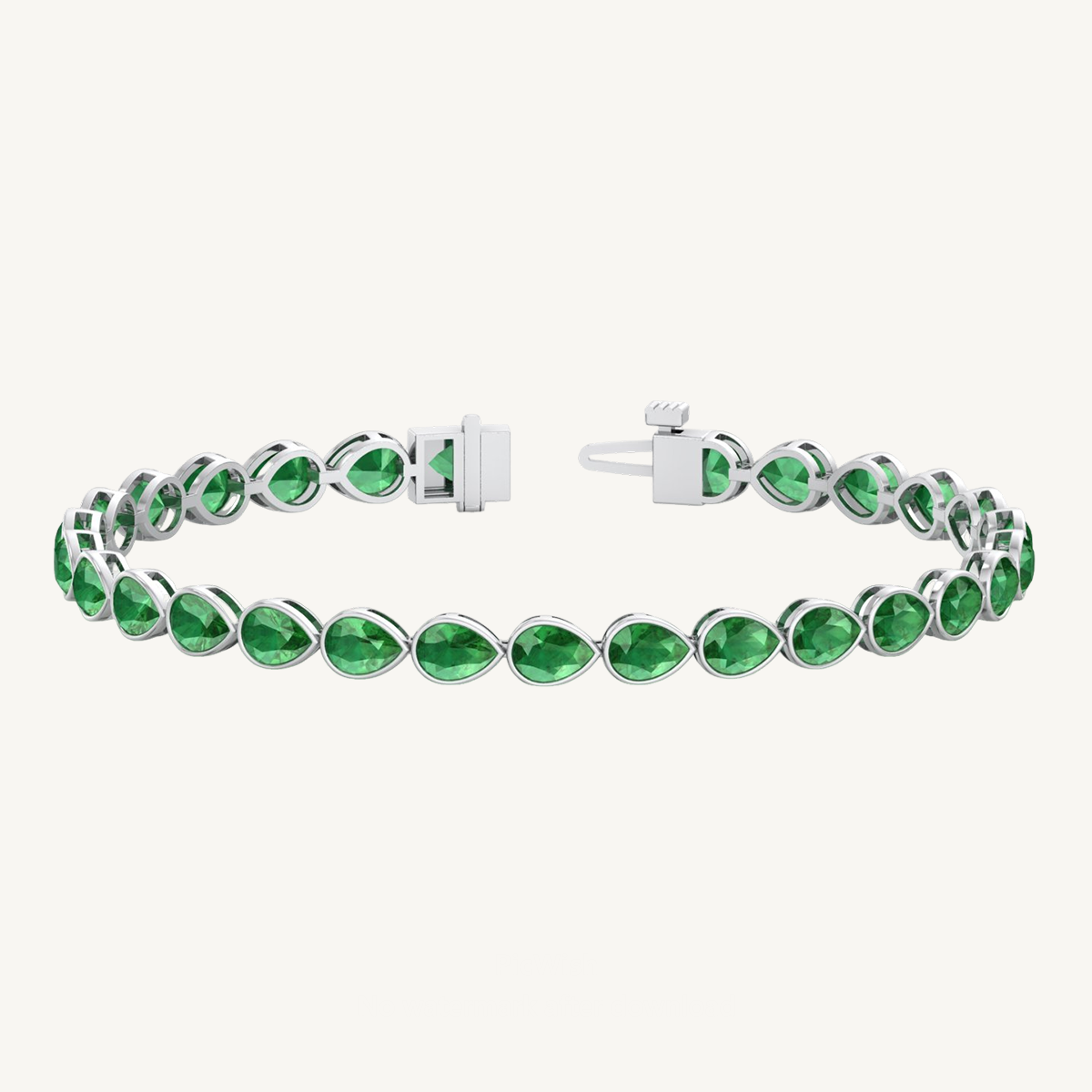 East West Pear Shape Natural Green Emerald Tennis Bracelet 14K Solid Gold