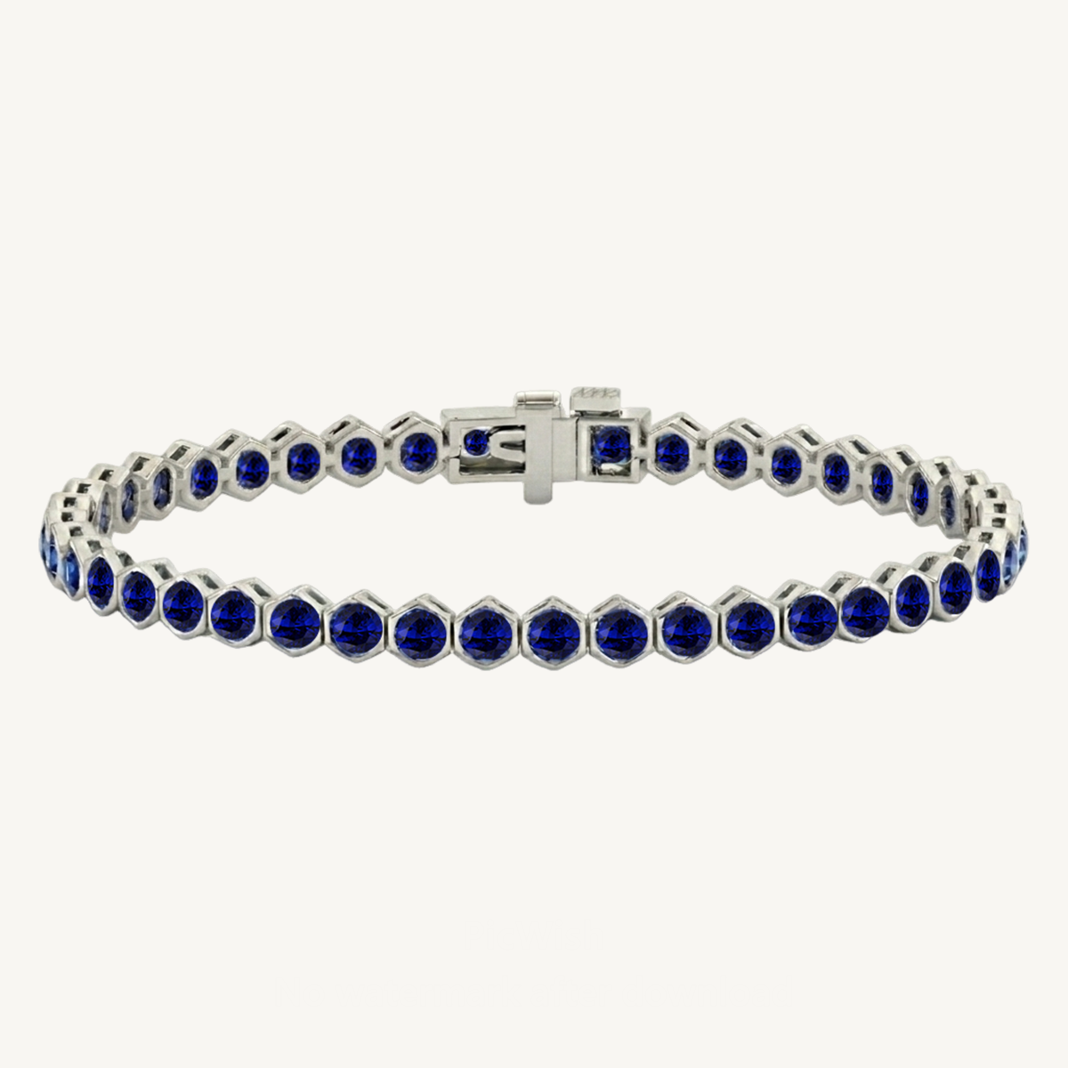 Bezel Set Natural Blue Sapphire Honeycomb Tennis Bracelet 18K Solid Gold