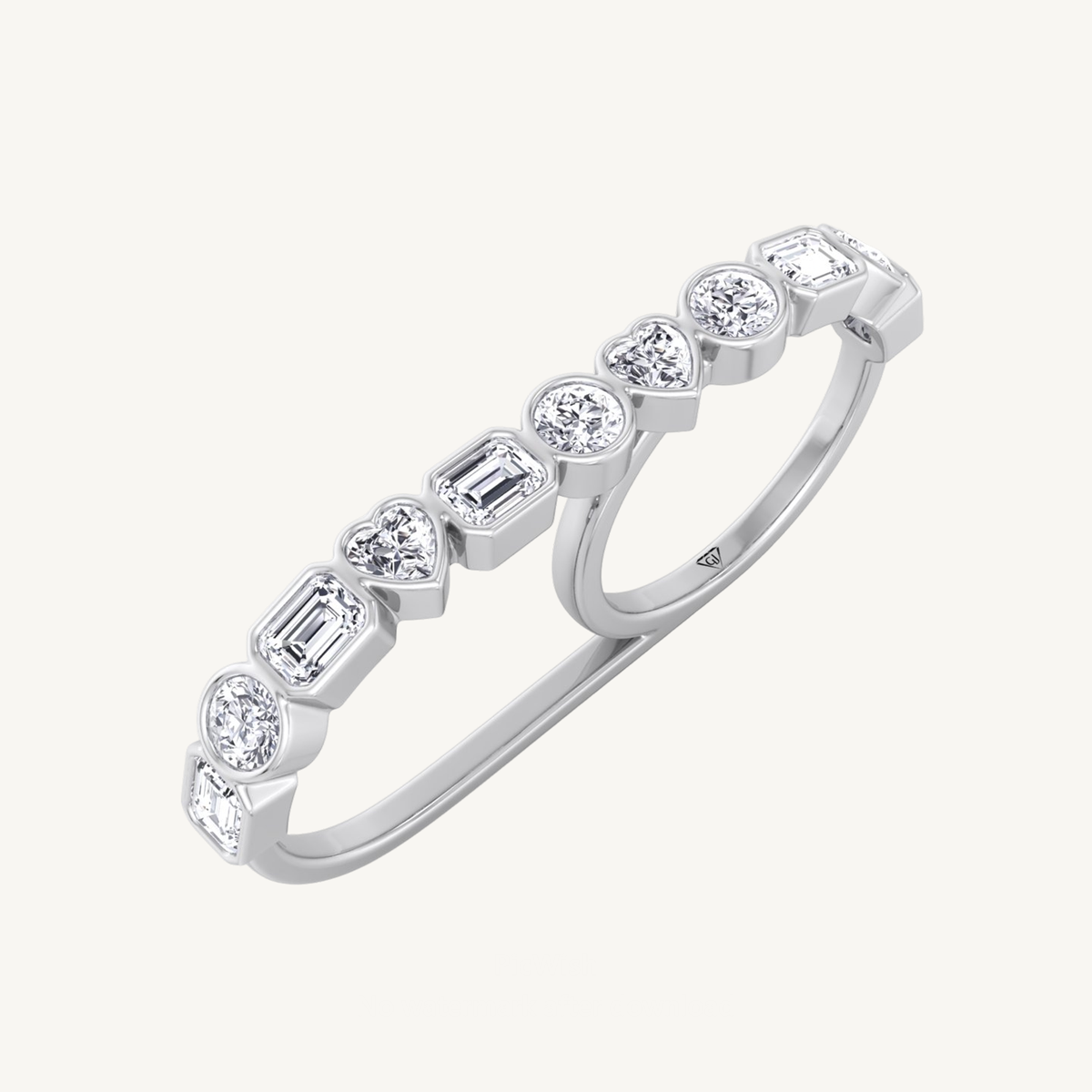 Fancy Bezel Multi Shape Natural Diamond Two Finger Ring