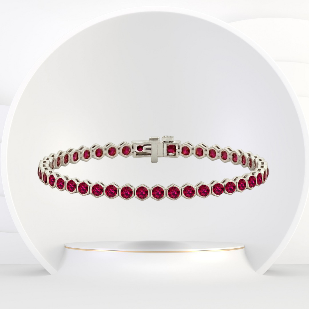 Bezel Set Natural Red Ruby Honeycomb Tennis Bracelet