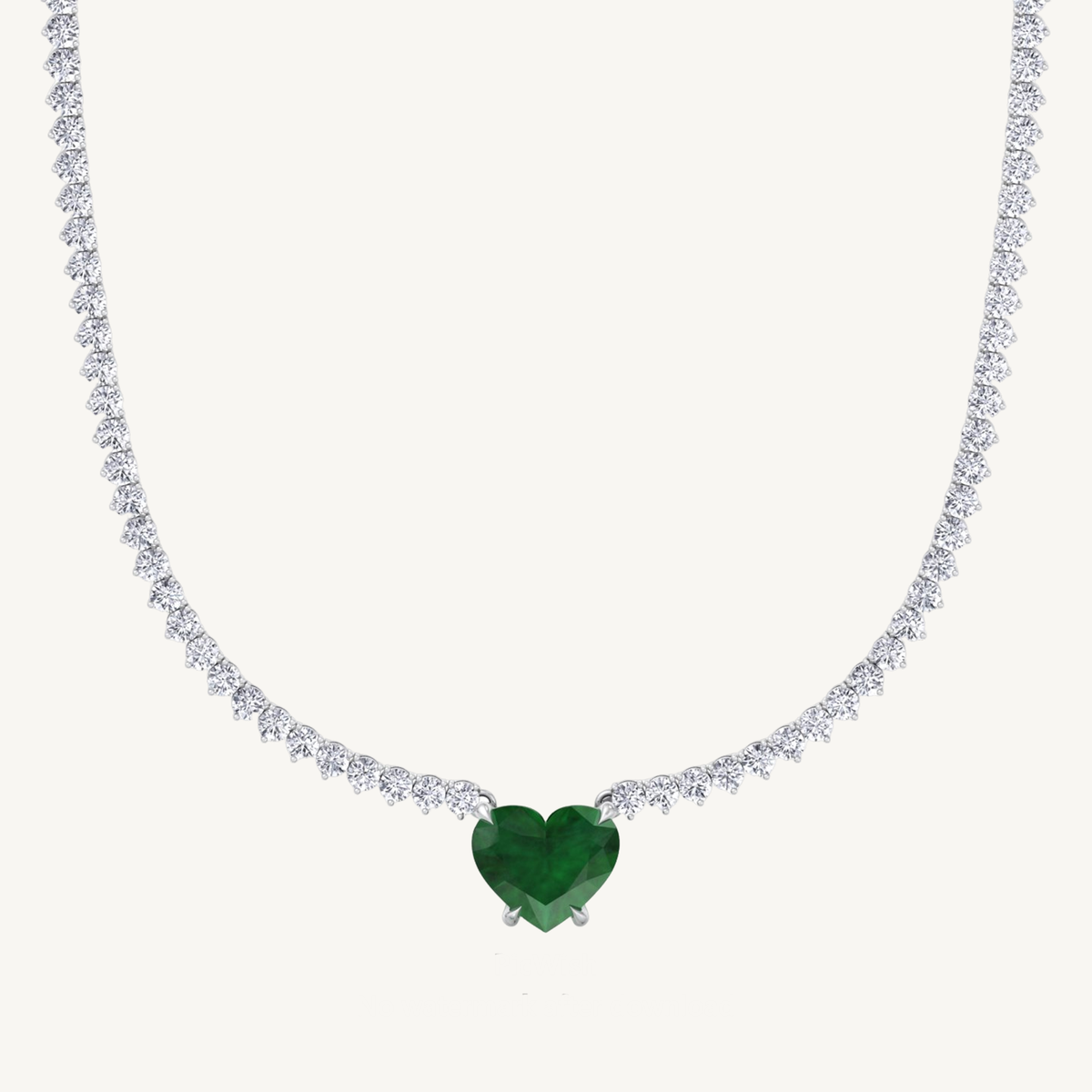 13CT T.W. 4-Prong Tennis Necklace with Green Emerald Heart Shape Pendant